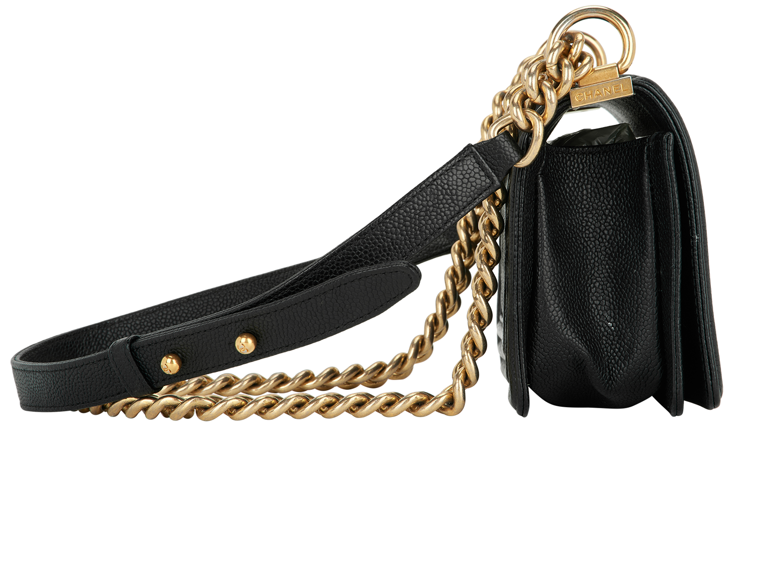 Small Boy Crossbody, &pound;2,600, Handbags, Black, Caviar Leather, Side view